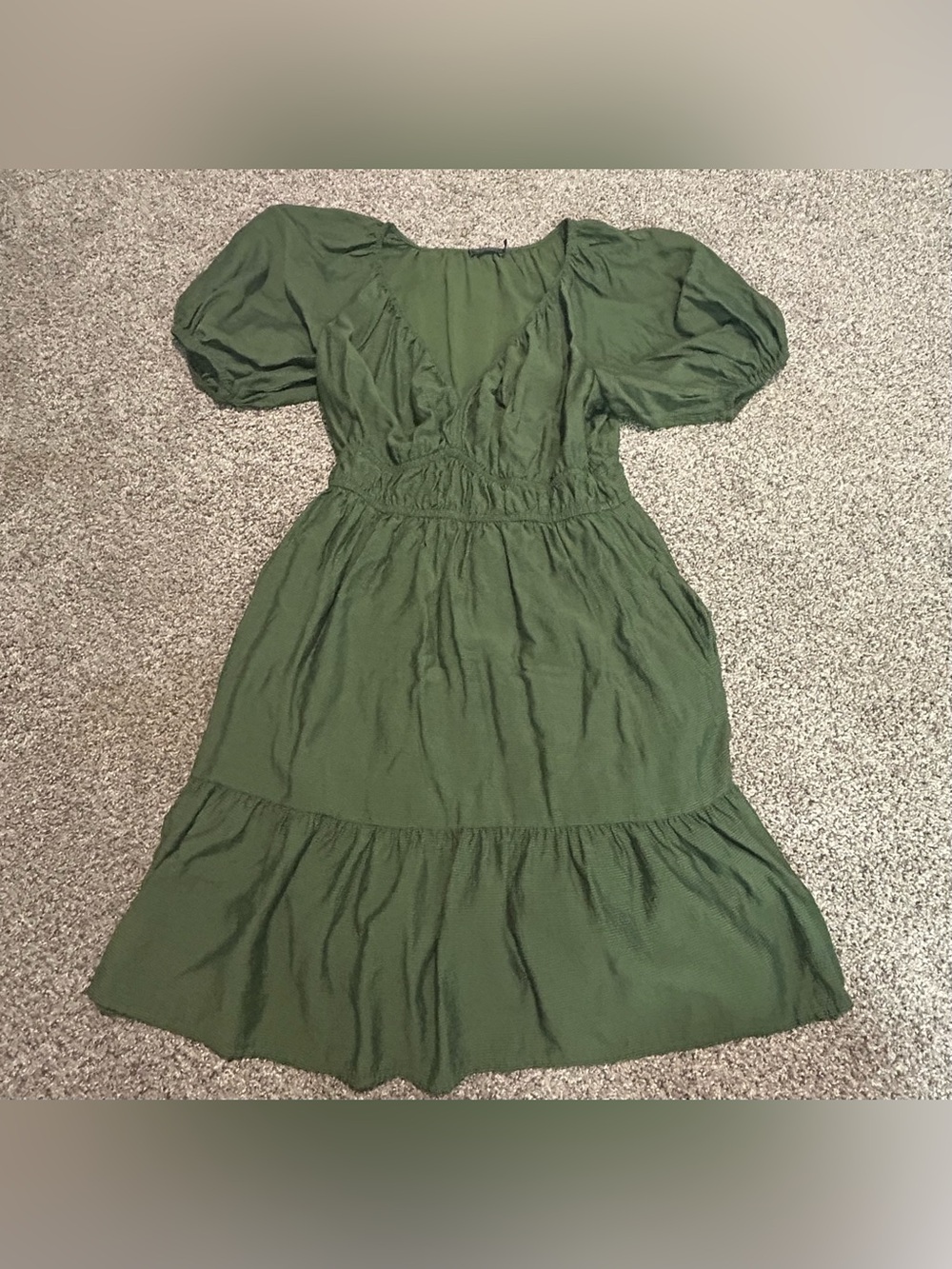 Vineyard Vines Olive Green Puff Sleeve Midi Dress Size Medium